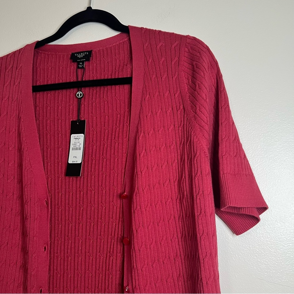 Talbots Pima Cotton Cardigan XL Petite Red Cable‎ Knit Button Front NWT - Picture 3 of 5